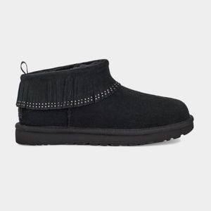 UGG CLASSIC ULTRA MINI FRINGE BLING BLACK BOOTIES Nib